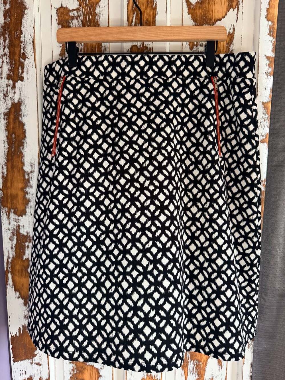 Le Lis Maura Mini Skirt Black White Geometric Print Size 1X Zip Pocket NWT